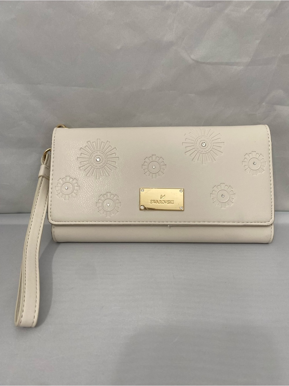 Swarovski Ivory/White Wristlet Clutch with Gold Plaque